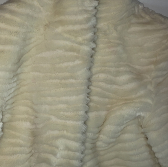 Cream Faux Fur Textured Hooded Jacket Sz Small Button Up Lined Cozy Winter Coat - Picture 9 of 16